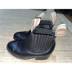 El Canelo Boys Size 2 Cowboy Leather Boots Western Black Mexico 15